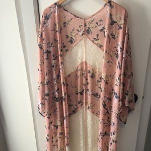 Lace embossed shrug with fringe